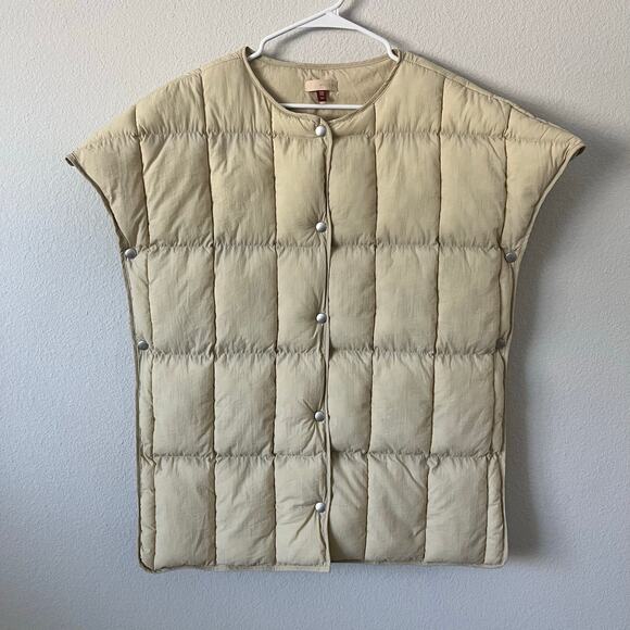 Pilcro Anthropologie Womens O/S Quilted Adjustable Snap Puffer Vest in Cream - Picture 1 of 9